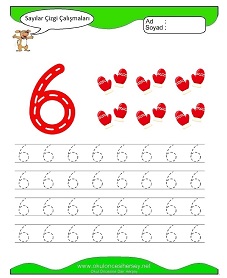 6 Rakamı Çizgi Çalışmaları Çalışma Sayfaları